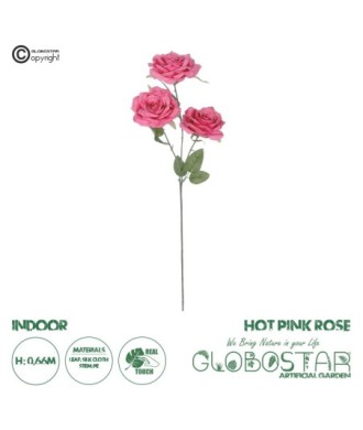 GloboStar® Artificial Garden  HOT PINK ROSE BRANCH 21135 Τεχνητό Διακοσμητικό Κλαδί Τριαντάφυλλο Έντονο Ροζ Y66cm